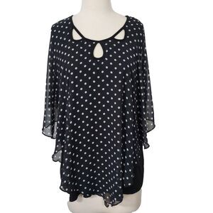 Adele & May Women 2X Sleeveless Blouse Black White Polka Dot Poncho Overlay Top